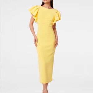 Forever New Yellow Liz Frill Sleeve Bodycon Dress